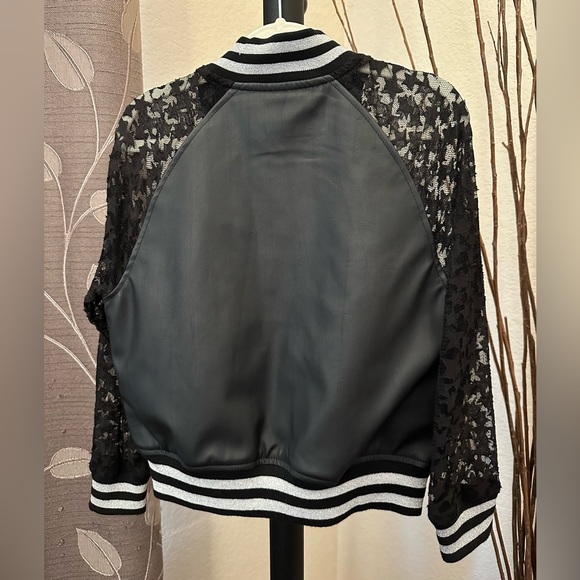 Nowadays | Lace & faux leather bomber jacket | size S | black & silver - Picture 2 of 7